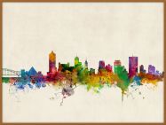 Large Memphis Tennessee Watercolour Skyline (Pinboard & wood frame - Teak)