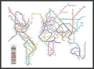 Large Metro Subway Map of the World  (Pinboard & wood frame - Black)
