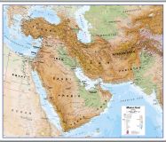 Large Middle East Wall Map Physical (Rolled Canvas with Hanging Bars)