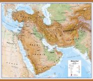 Large Middle East Wall Map Physical (Rolled Canvas with Wooden Hanging Bars)
