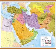 Large Middle East Wall Map Political (Rolled Canvas with Wooden Hanging Bars)