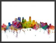 Medium Minneapolis Watercolour Skyline (Wood Frame - Black)