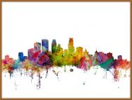 Large Minneapolis Watercolour Skyline (Pinboard & wood frame - Teak)