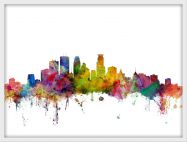 Medium Minneapolis Watercolour Skyline (Wood Frame - White)