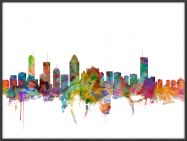 Large Montreal Watercolour Skyline (Pinboard & wood frame - Black)