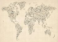 Medium Music Notes World Map of the World (Rolled Canvas - No Frame)