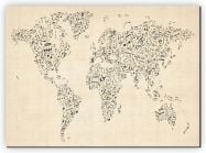Large Music Notes World Map of the World (Canvas)