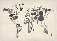 Small Musical Instruments Map of the World  (Rolled Canvas - No Frame)
