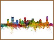Large Nashville Tennessee Watercolour Skyline (Pinboard & wood frame - Teak)