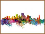 Large New Orleans Louisiana Watercolour Skyline (Pinboard & wood frame - Teak)