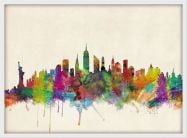 Medium New York City Skyline (Pinboard & wood frame - White)