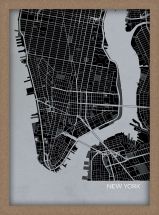 A3 New York City Street Map Print Charcoal (Wood Frame - Oak Style)