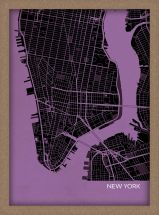 A3 New York City Street Map Print Mauve (Wood Frame - Oak Style)