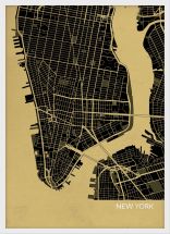 A3 New York City Street Map Print Straw (Wood Frame - White)