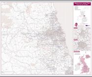 Newcastle upon Tyne, Sunderland and Durham Postcode Sector Map (Hanging bars)