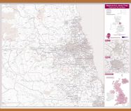 Newcastle upon Tyne, Sunderland and Durham Postcode Sector Map (Wooden hanging bars)