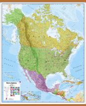 Large North America Wall Map Political (Rolled Canvas with Wooden Hanging Bars)