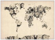 Large Old Clocks Map of the World (Wood Frame - White)