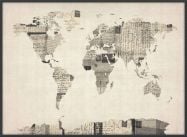 Large Old Postcards Art Map of the World (Wood Frame - Black)