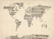 Huge Old Sheet Music Map of the World (Rolled Canvas - No Frame)