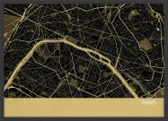 Small Paris City Street Map Print Straw (Wood Frame - Black)