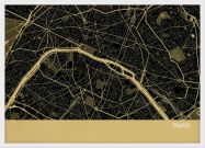 Small Paris City Street Map Print Straw (Wood Frame - White)