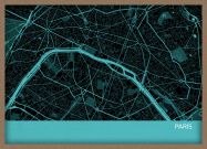 A3 Paris City Street Map Print Turquoise (Wood Frame - Oak Style)
