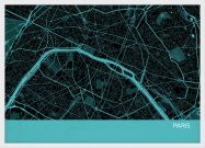 A3 Paris City Street Map Print Turquoise (Wood Frame - White)