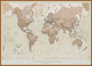 Large Personalised Antique World Map (Pinboard & wood frame - Teak)