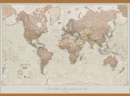 Huge Personalised Antique World Map (Rolled Canvas with Wooden Hanging Bars)