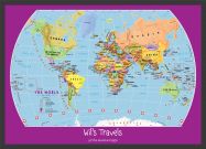 Medium Personalised Child's World Map (Pinboard & wood frame - Black)