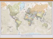 Large Personalised Classic World Map (Rolled Canvas with Wooden Hanging Bars)