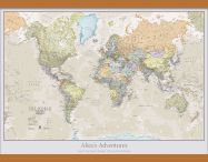 Medium Personalised Classic World Map (Rolled Canvas with Wooden Hanging Bars)