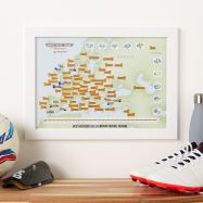 A3 Personalised Scratch Off European Football Grounds Print (Pinboard & wood frame - White)