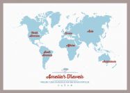 Small Personalised Travel Map of the World - Aqua (Pinboard & framed - Silver)
