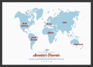 Medium Personalised Travel Map of the World - Aqua (Pinboard & wood frame - Black)