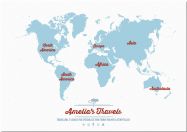 Large Personalised Travel Map of the World - Aqua (Pinboard)