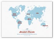 Small Personalised Travel Map of the World - Aqua (Canvas)