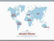 Medium Personalised Travel Map of the World - Aqua (Rolled Canvas with Hanging Bars)