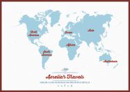 Huge Personalised Travel Map of the World - Aqua (Pinboard & framed - Dark Oak)