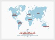 Small Personalised Travel Map of the World - Aqua (Pinboard & wood frame - White)