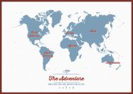 Huge Personalised Travel Map of the World - Denim (Pinboard & framed - Dark Oak)