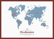 Small Personalised Travel Map of the World - Denim (Pinboard & framed - Dark Oak)