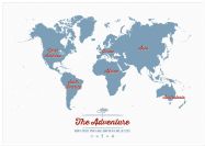 Large Personalised Travel Map of the World - Denim (Pinboard & wood frame - White)