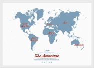 Small Personalised Travel Map of the World - Denim (Wood Frame - White)