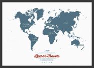 Medium Personalised Travel Map of the World - Teal (Pinboard & wood frame - Black)