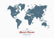 Small Personalised Travel Map of the World - Teal (Rolled Canvas - No Frame)