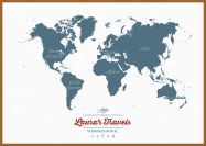 Large Personalised Travel Map of the World - Teal (Wood Frame - Teak)