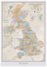 Large Personalised UK Classic Wall Map (Pinboard & wood frame - White)