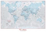 Huge Personalised World Is Art - Wall Map Aqua (Rolled Canvas - No Frame)
